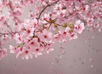Delicate pink sakura petals drift on gentle breeze, soft focus background ,  bokeh,  dreamy,  japanese cherry