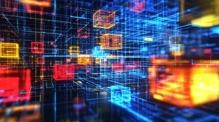 Obraz premium The interconnectivity of glowing cubes in abstract form.