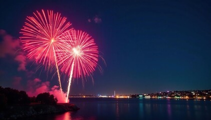Vibrant fireworks explode in the night sky, illuminating the darkness with bright colors , sky, Independence Day