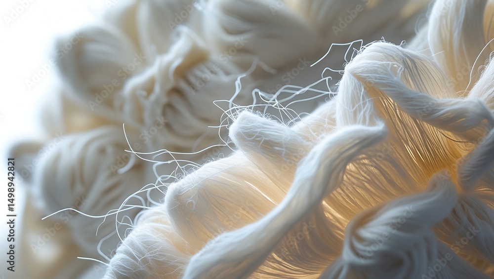 Poster photo of delicate strands of white cotton threads creating a soft and textured abstract composition 