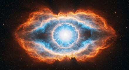 Obraz premium Captivating cosmic eye nebula with radiant blue core and fiery orange outer layers in the vastness of space