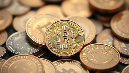 A pile of shining euro cent and euro coins, representing currency, finance, and wealth in the European economy