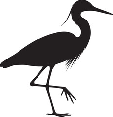 
Large Black Heron Standing Gracefully on One Leg, a Captivating Silhouette Against a Clean White Background,, Wildlife and Nature Themes