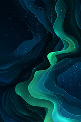 Dark blue abstract background with glowing green waves and particles—ideal for tech, science, data, futuristic design, presentations, and digital branding visuals