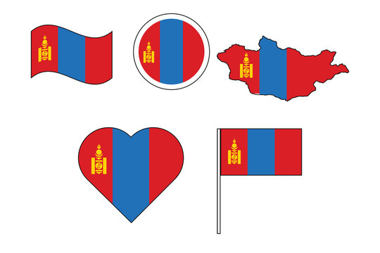 set of badges with flag of Mongolia vector illustration