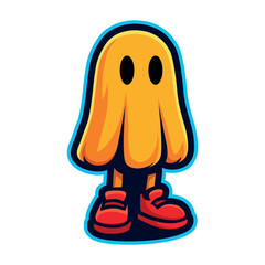 Cartoon Ghost Character in Red Sneakers