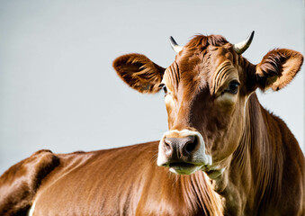 Close Up Of Young Cow With White And Brown Coat Resting