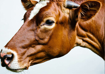 Close Up Of Young Cow With White And Brown Coat Resting