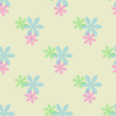 Abstract floral in seamless pattern background. Colorful flowers, flower petals, blooms, roses on wallpaper for banner, prints, packaging.