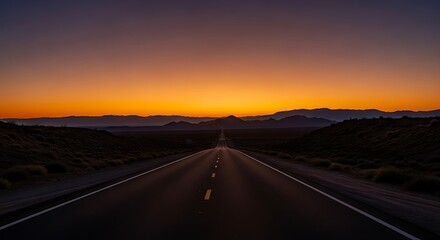 Fototapeta premium Desert Road at Sunset with Mountains
