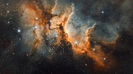 Obraz premium Cosmic Canvas: A mesmerizing panorama of a vibrant nebula in space, revealing the universe's awe-inspiring beauty through celestial hues and cosmic wonders.