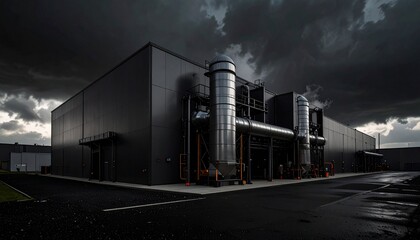 Obraz premium A modern manufacturing plant with metal exterior and large exhaust vents