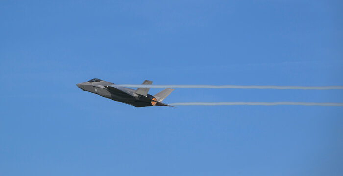 F-35 stealth fighter jet from the Dutch airforce during a NATO exercise in flight
