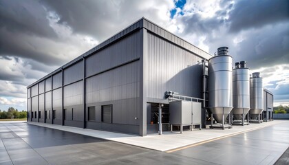 Obraz premium A modern manufacturing plant with metal exterior and large exhaust vents