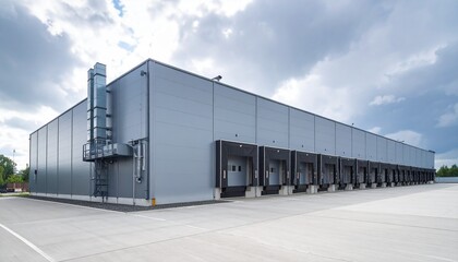 Fototapeta premium A modern manufacturing plant with metal exterior and large exhaust vents