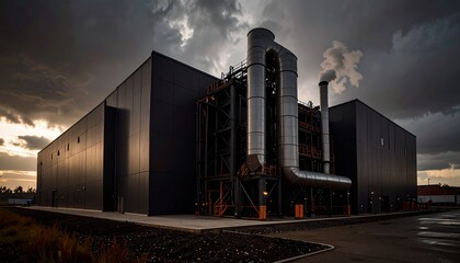 Obraz premium A modern manufacturing plant with metal exterior and large exhaust vents