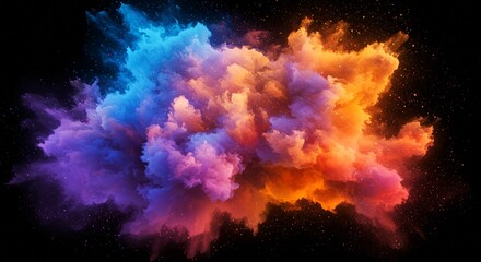 Fototapeta premium Colorful explosion of vibrant hues in a dynamic cloud-like formation against a dark backdrop, creating a captivating visual effect