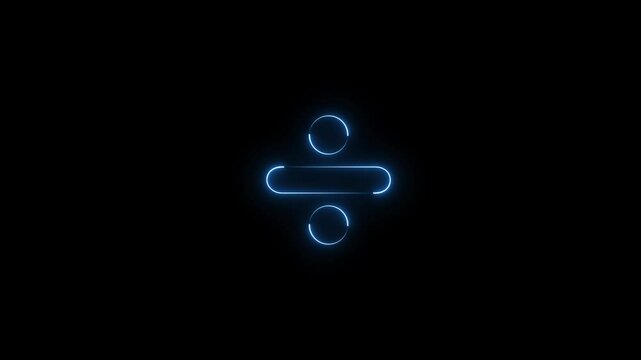 glowing neon light division sign animation icon symbol on black background. Neon math symbols divide icon animation concept