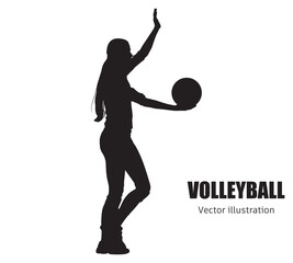 Abstract silhouette of a volleyball player on white background. Volleyball player woman hits the ball. Vector illustration