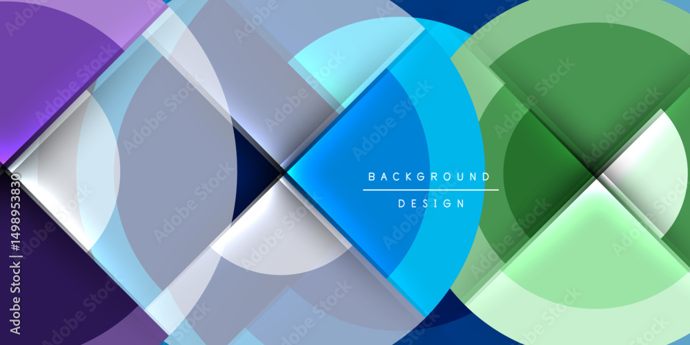 Aufkleber Abstract geometric shapes overlap, creating vibrant color gradients. Modern design features translucent layers, sleek lines, dark background.