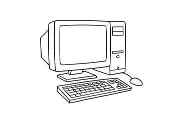 Vintage desktop computer illustration isolated on transparent background