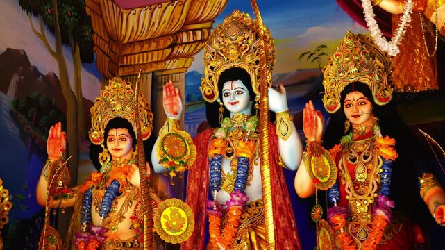 Sacred Ram Laxman Sita Statue Ayodhya Visual with Devotional Aesthetics