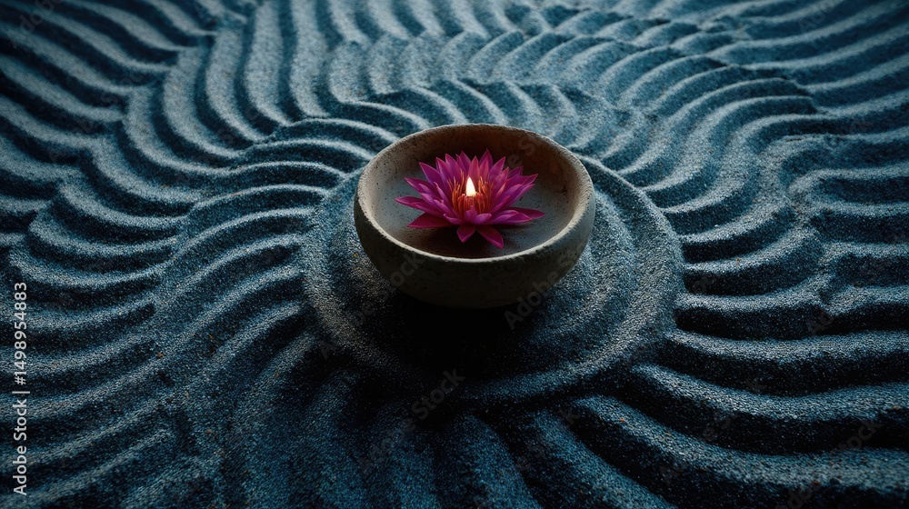 Aufkleber raked sand patterns in tranquility with lantern and lotus concept. a tranquil scene featuring a lotu