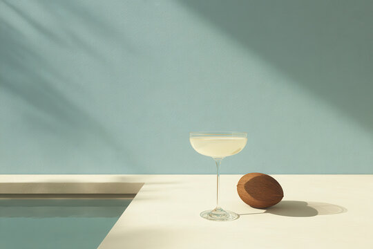 refreshing cocktail named sweet morning elegantly placed on matte surface accompanied by coconut