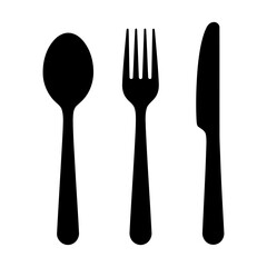 Silhouette of Spoon, Fork, and Knife Simple Cutlery Icon Set