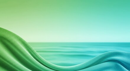 Green and Blue Fabric with Wavy Ocean Background