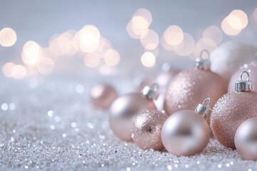 Silver Christmas Balls on Snowy Winter Holiday Decoration