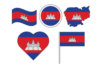 set of badges with flag of Cambodia vector illustration