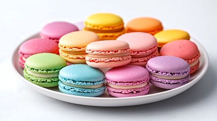 Obraz premium A delightful assortment of colorful macarons a sweet taste of Parisian charm for an elegant tea party set against a
