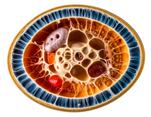 Realistic microscopic structure of an animal cell isolated on a transparent background