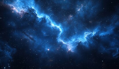 Fototapeta premium Vibrant Cosmic Nebula: A Stunning Visual Representation of Interstellar Space and Celestial Phenomena in a Rich Blue Color Palette