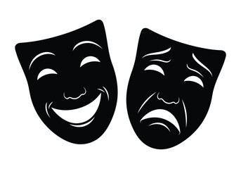Comedy and tragedy masks theater drama acting performance arts entertainment greek roman culture history symbol white background 