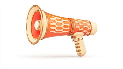 3d megaphone illustration for announcement communication on white background. Speaker object for broadcast, alert, sound, message, marketing and advertising. Modern design media, digital, campaign,