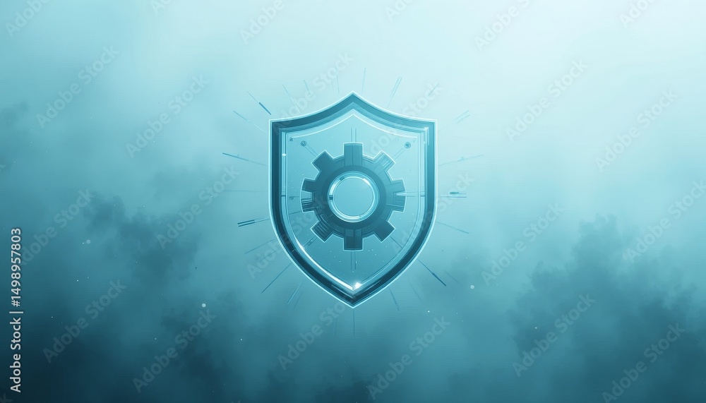 Aufkleber cybersecurity shield icon in digital fog technology visualization abstract graphic design