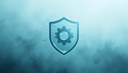 Fototapeta premium Cybersecurity shield icon in digital fog technology visualization abstract graphic design