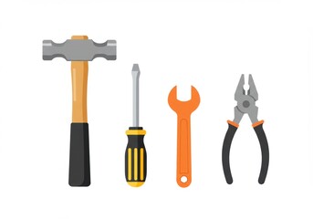 Hand Tools Collection with Hammer Screwdriver Wrench and Pliers