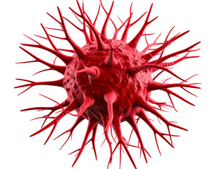 3D-rendered image of a red cancer cell isolated on a transparent background