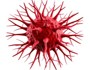 3D-rendered image of a red cancer cell isolated on a transparent background