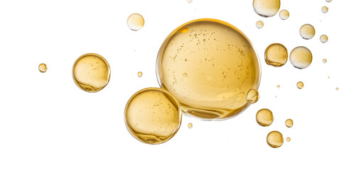 golden oil bubbles on white background