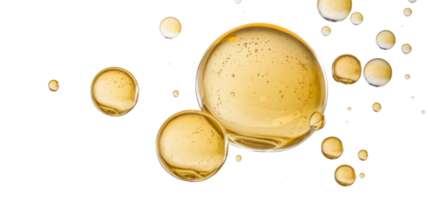 golden oil bubbles on white background