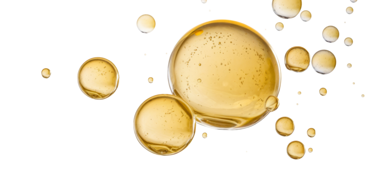 golden oil bubbles on white background