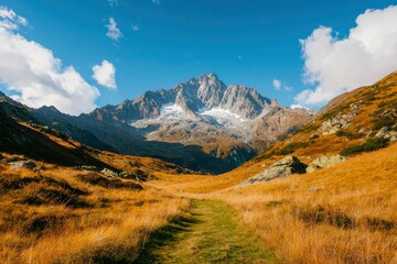 Fototapeta premium Mountain valley path, golden grass