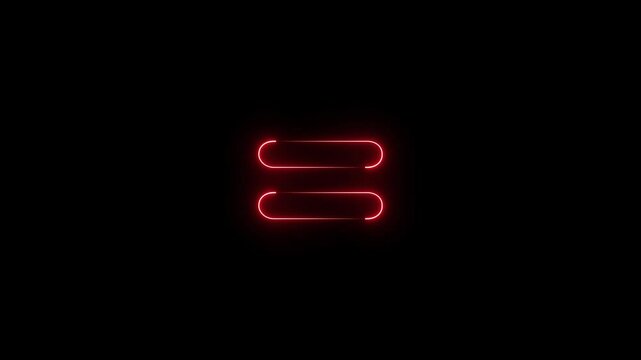 glowing neon light equal sign animation equal icon symbol on black background. Neon math symbols equal icon animation concept