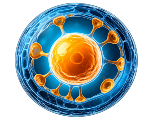 A highly detailed digital illustration of an egg cell, showcasing the intricate structure and vibrant colors isolated on a transparent background