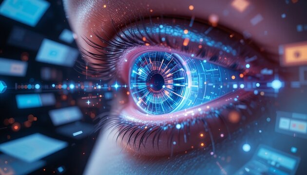 Exploring digital vision technology futuristic environment visual content eye perspective conceptual design