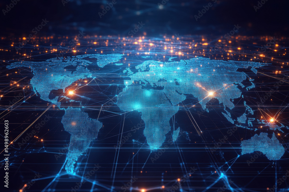 Poster a clear and easy-to-understand name for the image could be: virtual fractal world of global digital 